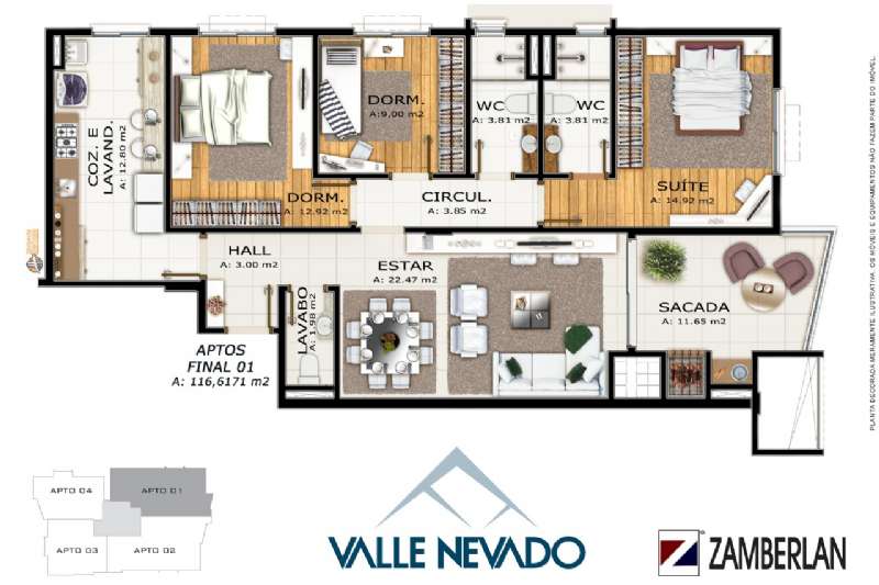 Apartamento 3 quartos  no Centro